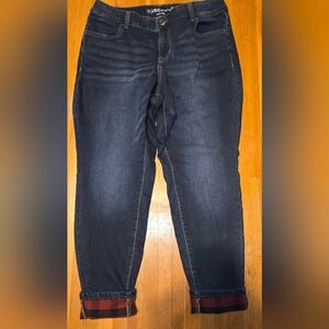Maurices Dark Blue Jeans with Plaid Cuffs‎